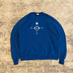 Y2K Vintage Jerzees Made In USA Celestial/Occult/Compass Graphic Blue Sweatshirt